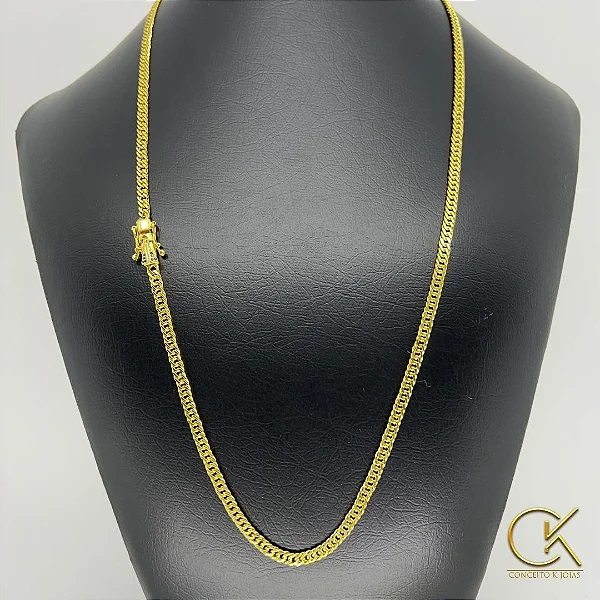 Corrente Grumet Detalhada 5mm - Banhada a Ouro 18k  - 60 ou 70cm -  Fecho Trava Dupla - Nossa Senhora; vapevaportabacaria.com